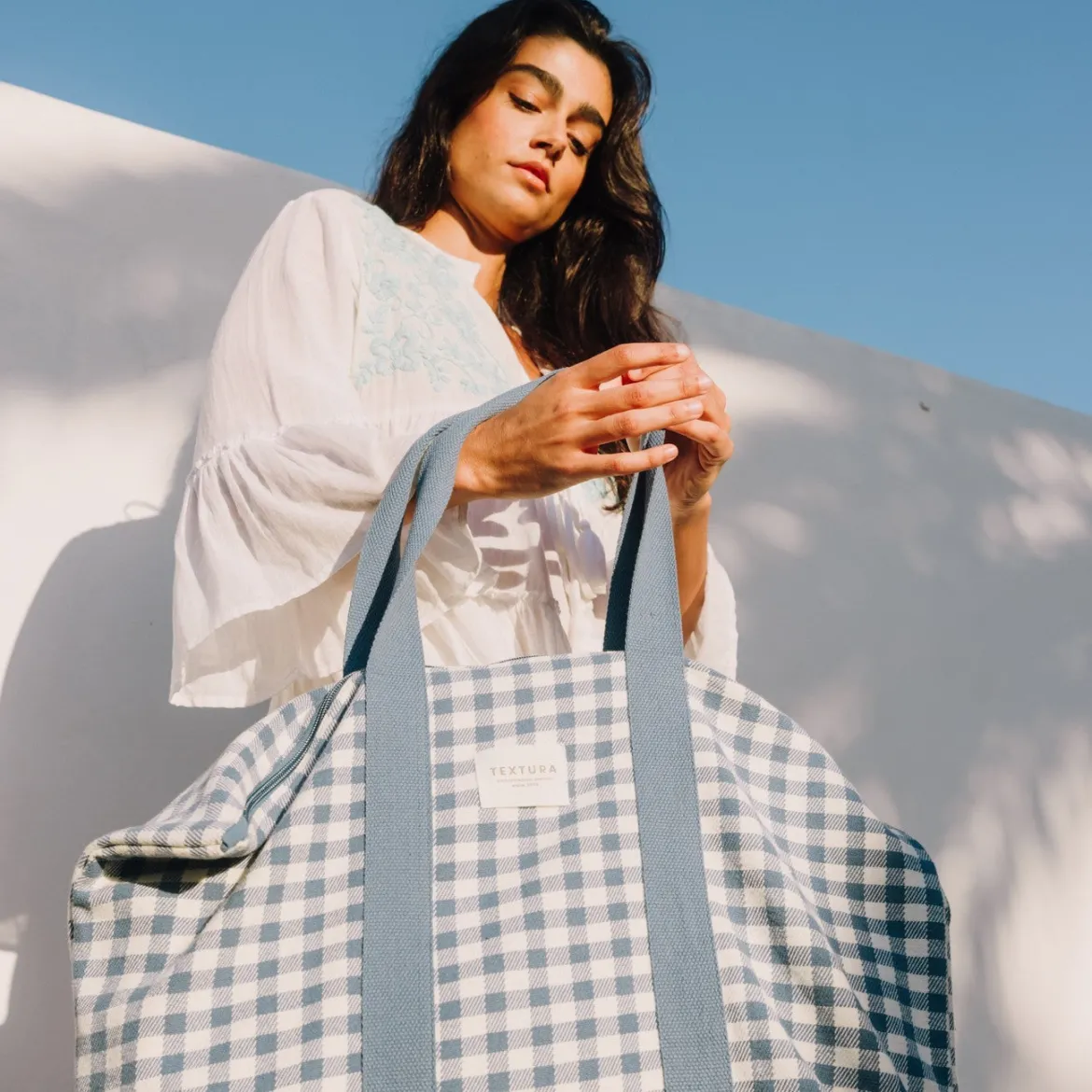Bolsa de playa algodón cuadros vichy Revi