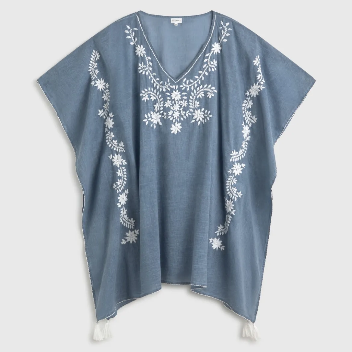 Caftán algodón lavado bordado floral Sonis