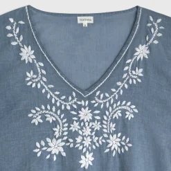 Caftán algodón lavado bordado floral Sonis