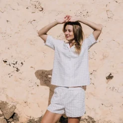 Camisa de algodón seersucker cuadros vichy Nat