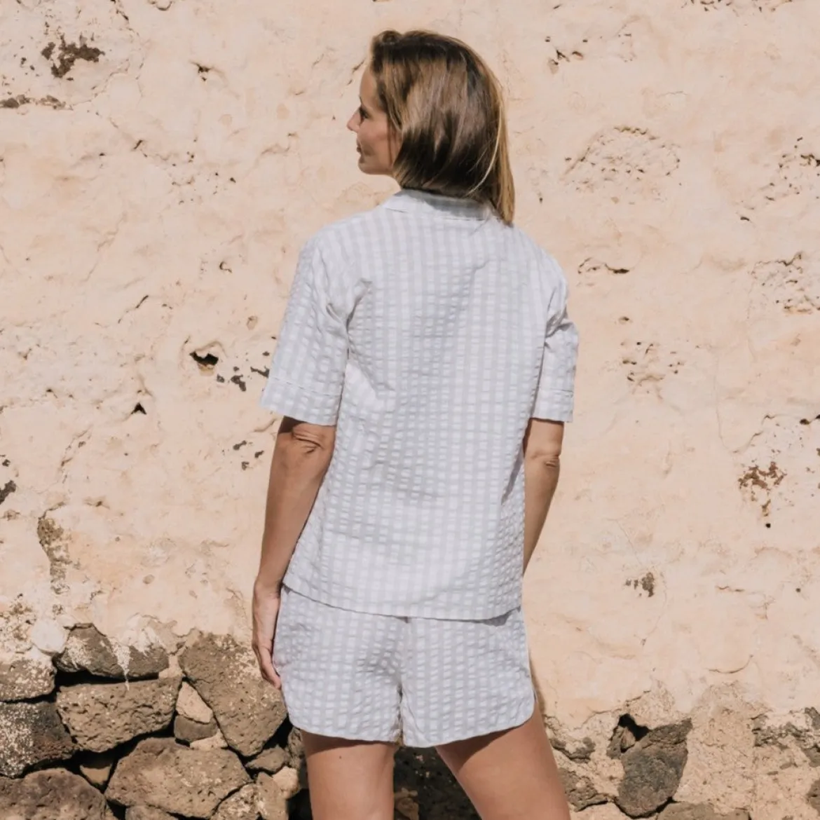Camisa de algodón seersucker cuadros vichy Nat