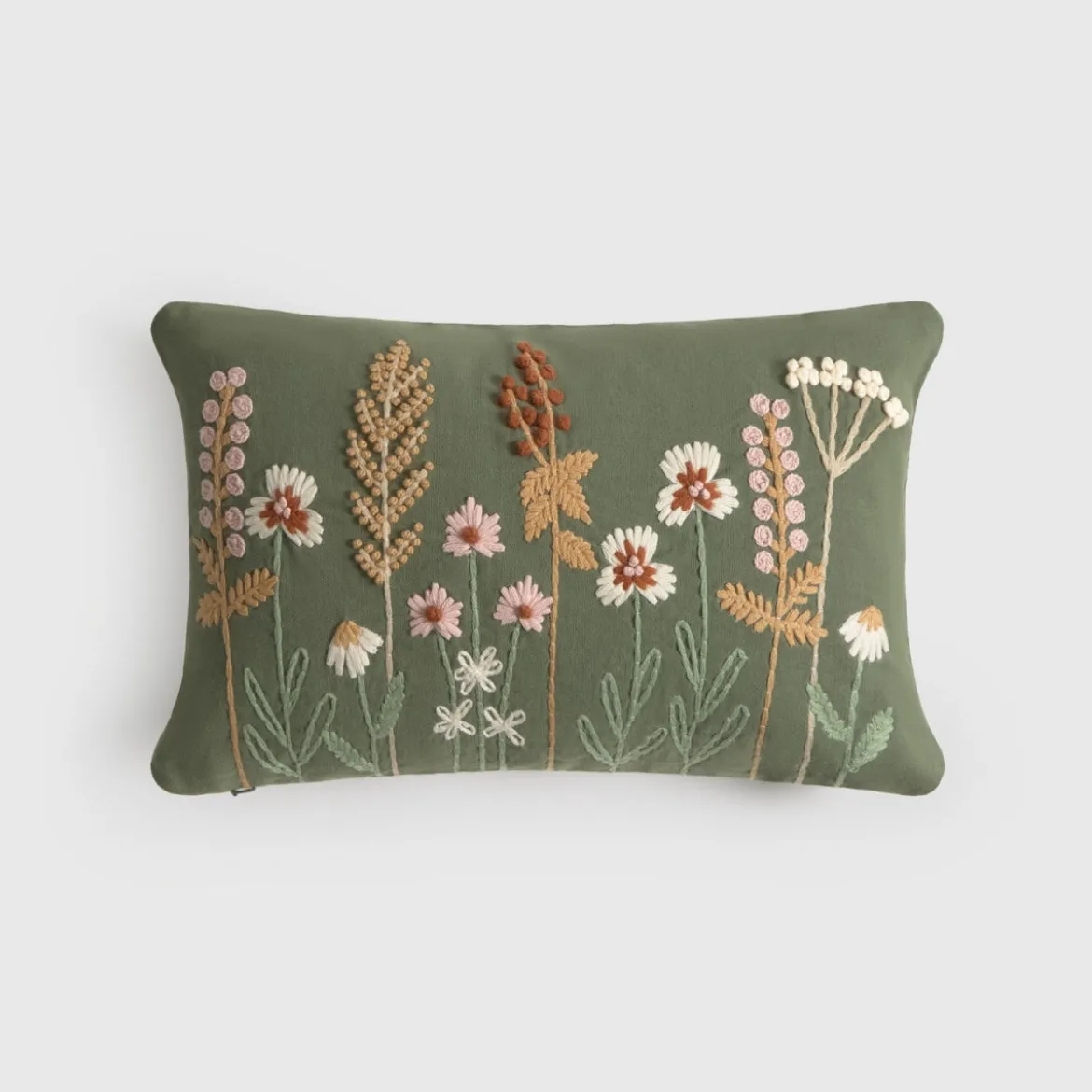Funda de cojín algodón bordado floral Litamani