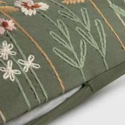 Funda de cojín algodón bordado floral Litamani