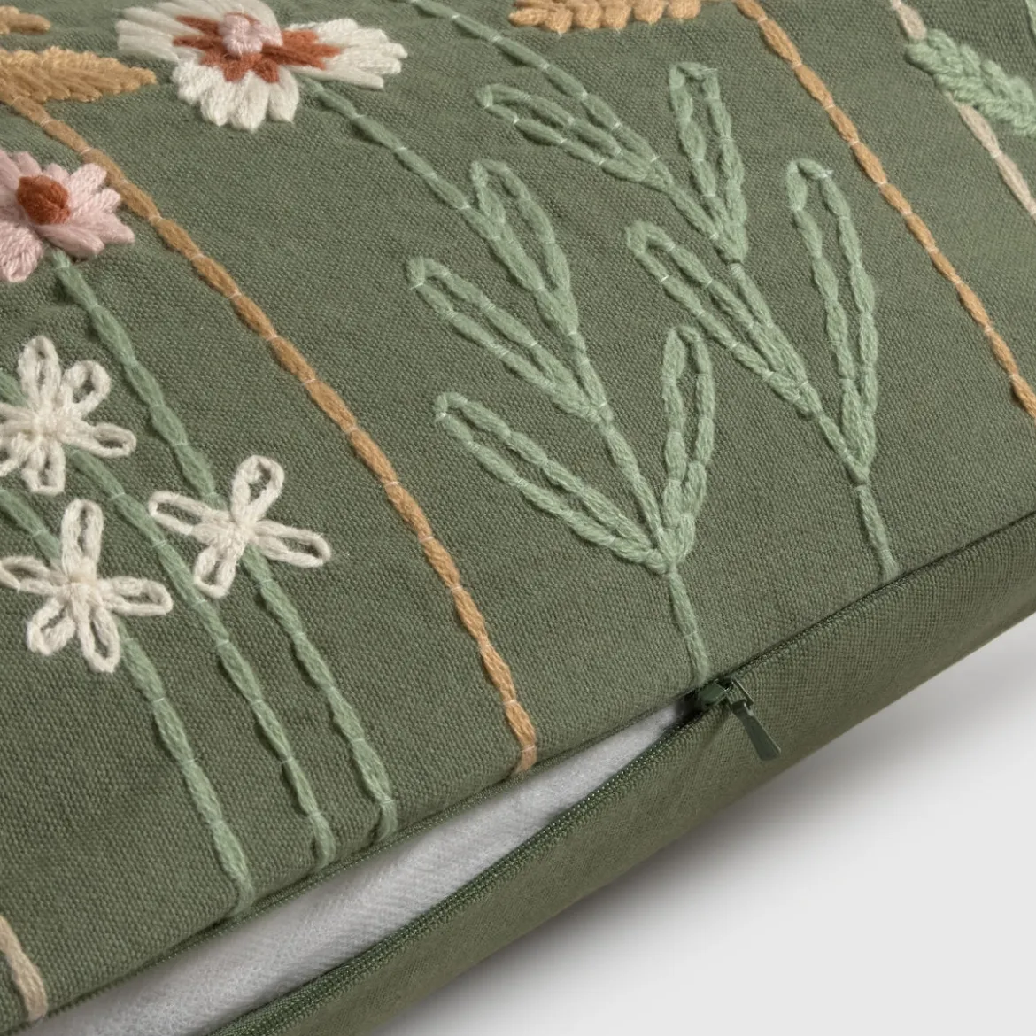 Funda de cojín algodón bordado floral Litamani