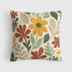 Funda de cojín algodón bordado floral Seor