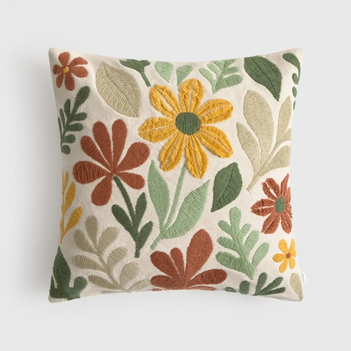 Funda de cojín algodón bordado floral Seor