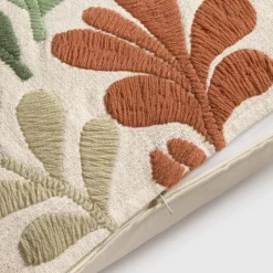 Funda de cojín algodón bordado floral Seor