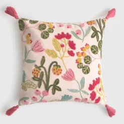 Funda de cojín algodón bordado floral Sibel