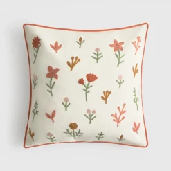 Funda de cojín algodón bordado flores Homstem