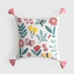 Funda de cojín bordada flores Bloom