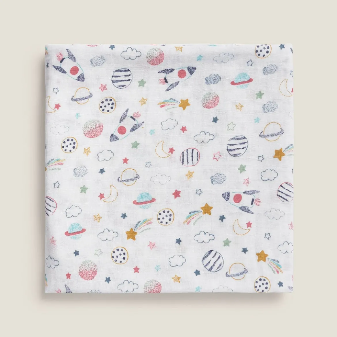 Muselina de algodón con estampado de planetas Planetis