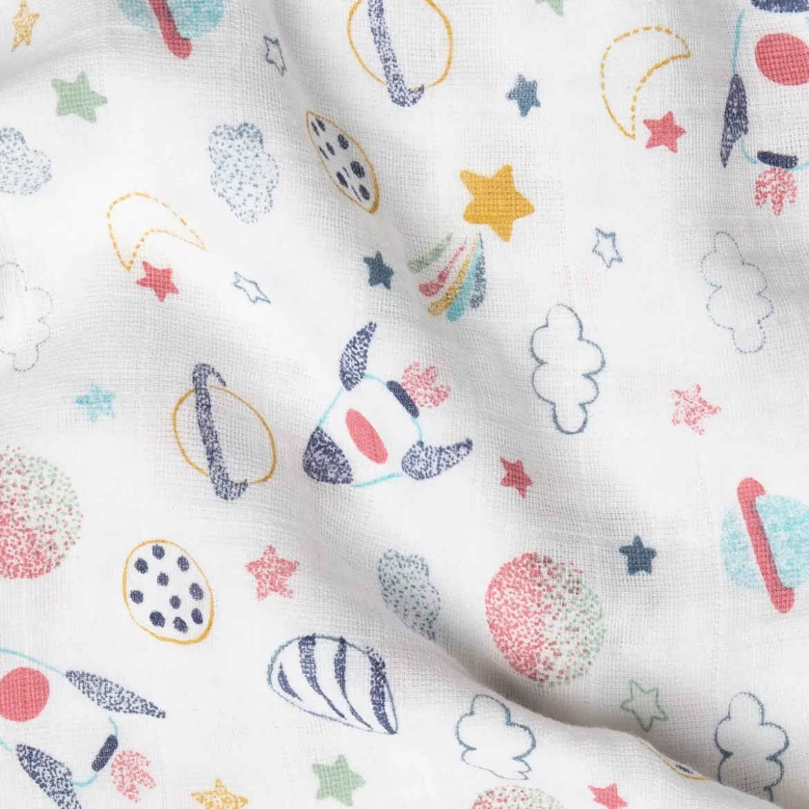 Muselina de algodón con estampado de planetas Planetis