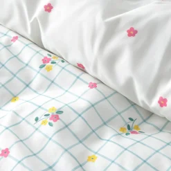 Set funda nórdica algodón percal 180 hilos cuadros flores Florgri
