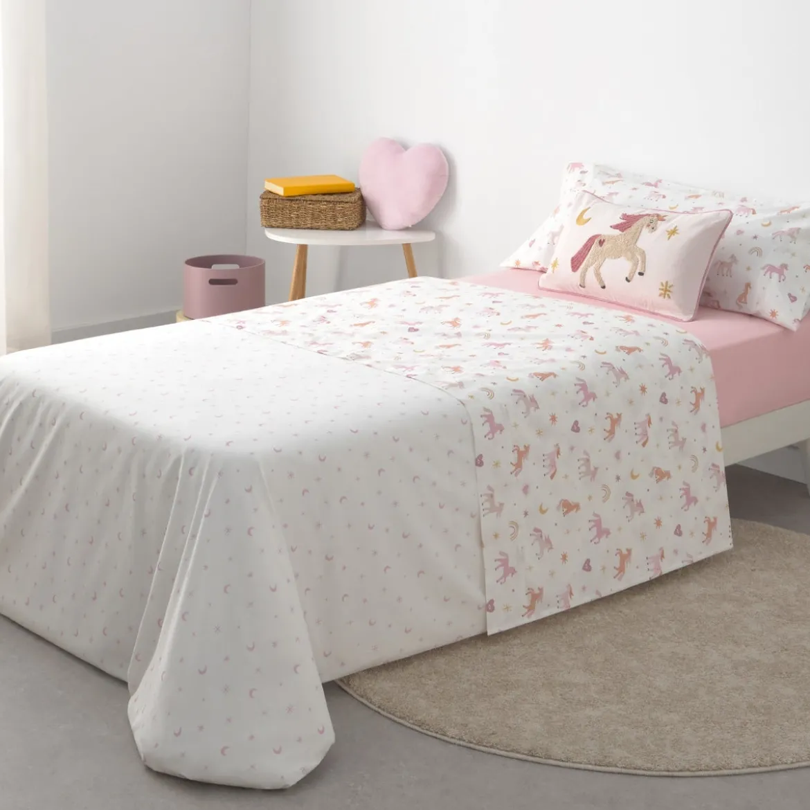Set sábana algodón percal 180 hilos unicornios Unela