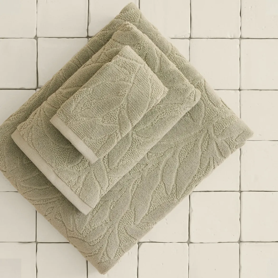 Toalla de baño algodón jacquard hojas Folior