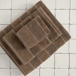 Toalla de baño algodón velour bordado rayas Meto