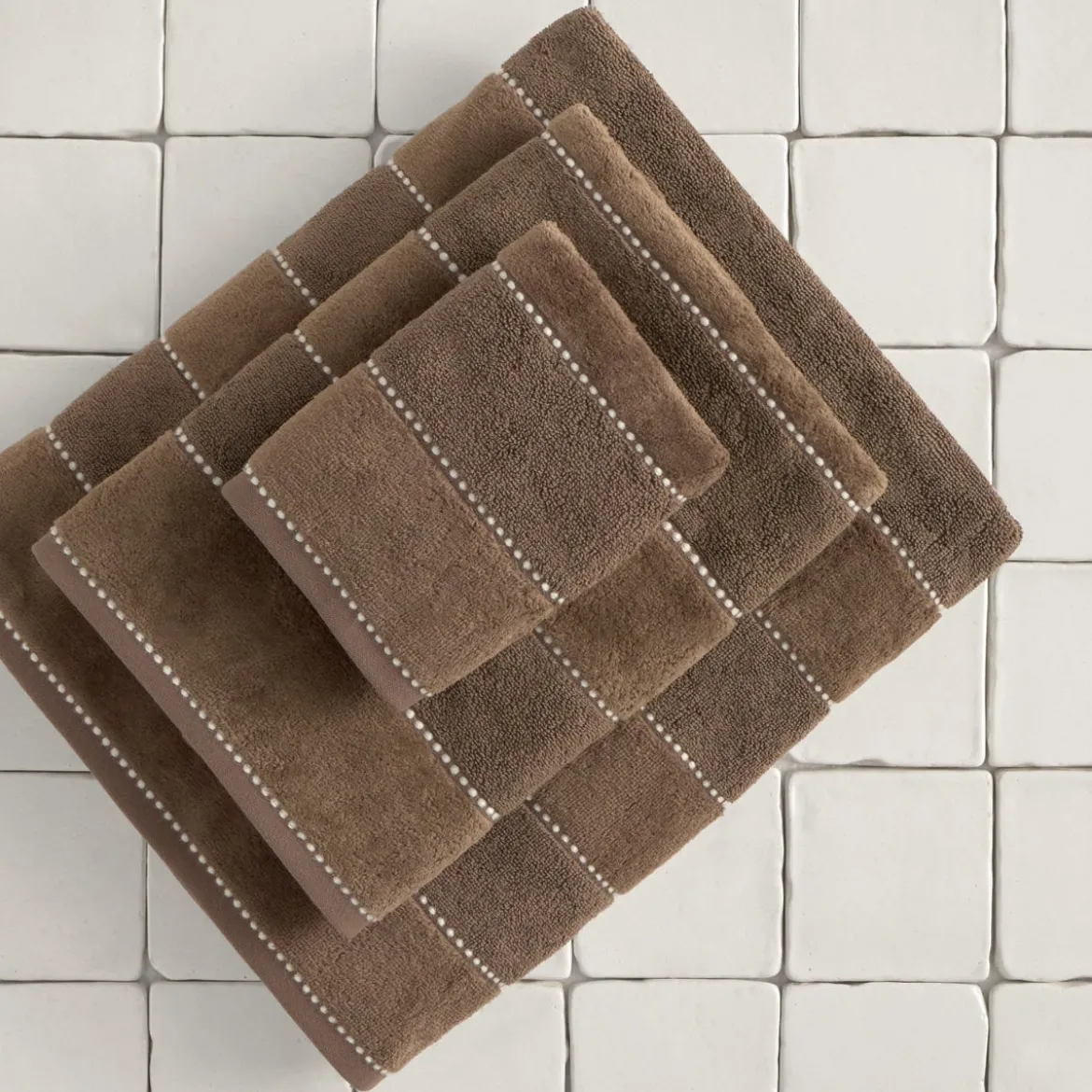 Toalla de baño algodón velour bordado rayas Meto